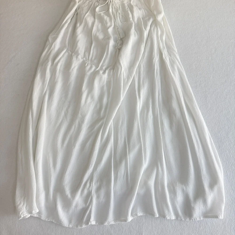 Venus Crochet Beaded Halter Maxi Dress Women XL White‎ Boho Gauze Smocked Back